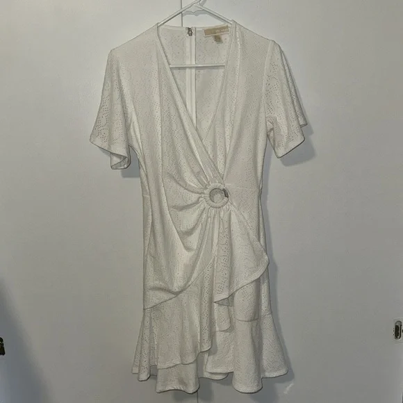 MICHAEL Michael Kors Flutter White Eyelet Wrap Mini Dress Women’s L Large - Picture 4 of 9